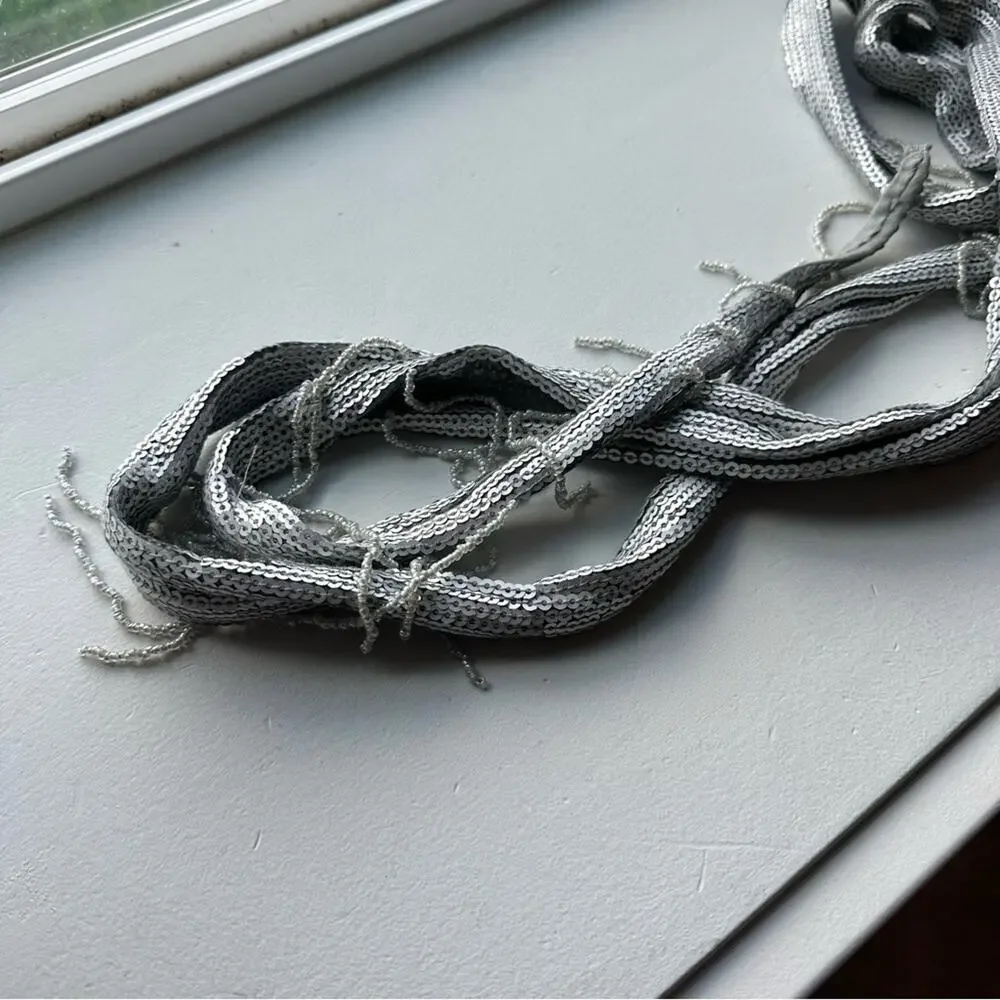 Silver Sequin Beaded Belt Tie